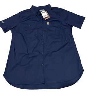 Carhartt 103105 Rugged Professional Short Sleeve Shirt Navy Women's Sz L NWT